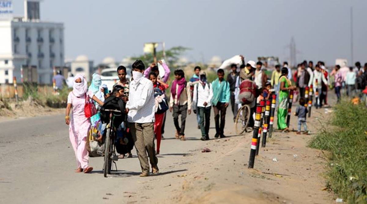 people walking back to villages