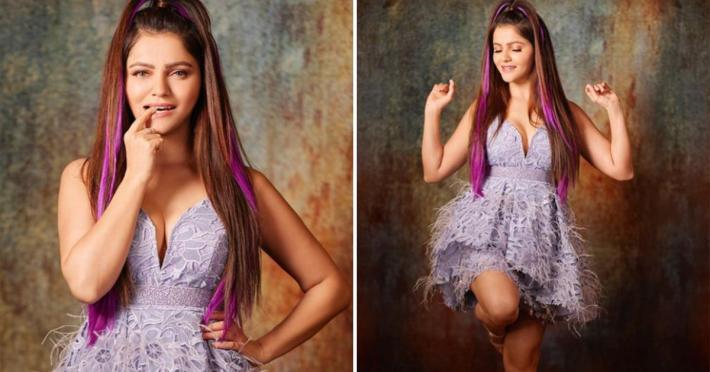 Rubina Dilaik Wows Fans With Bold Photoshoot In A Purple Deep Neck Dress