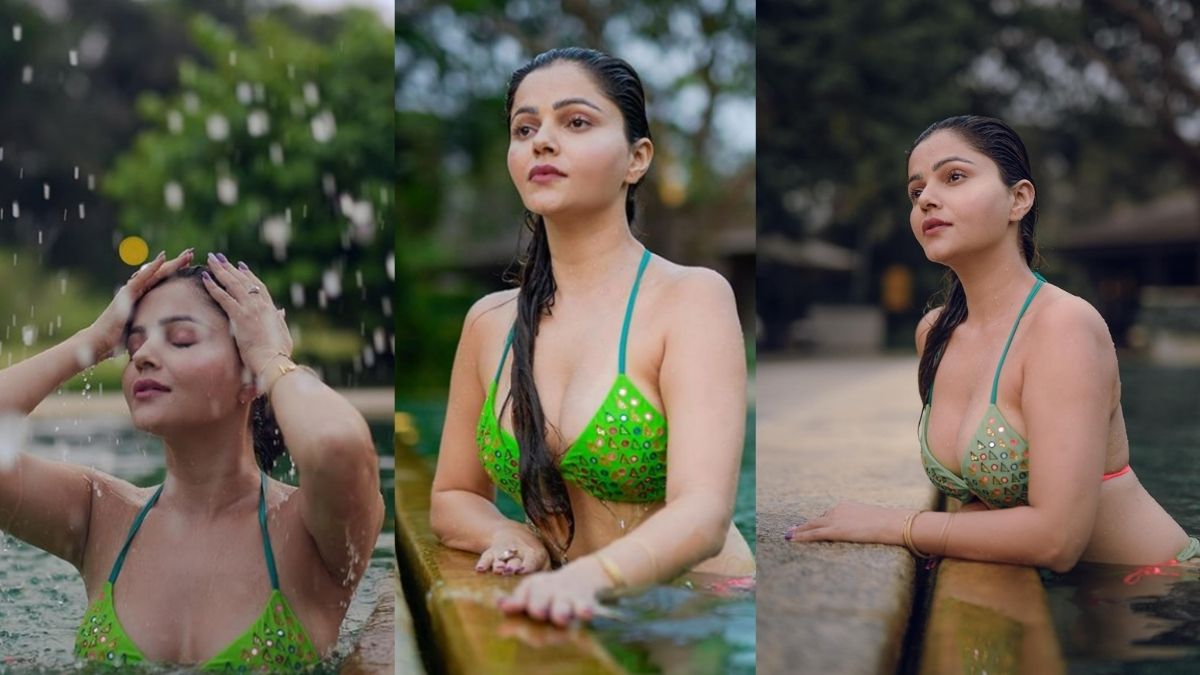Rubina Raises The Mercury Levels With Her Uber Hot Pics Donning A Green Embellished Bikini.